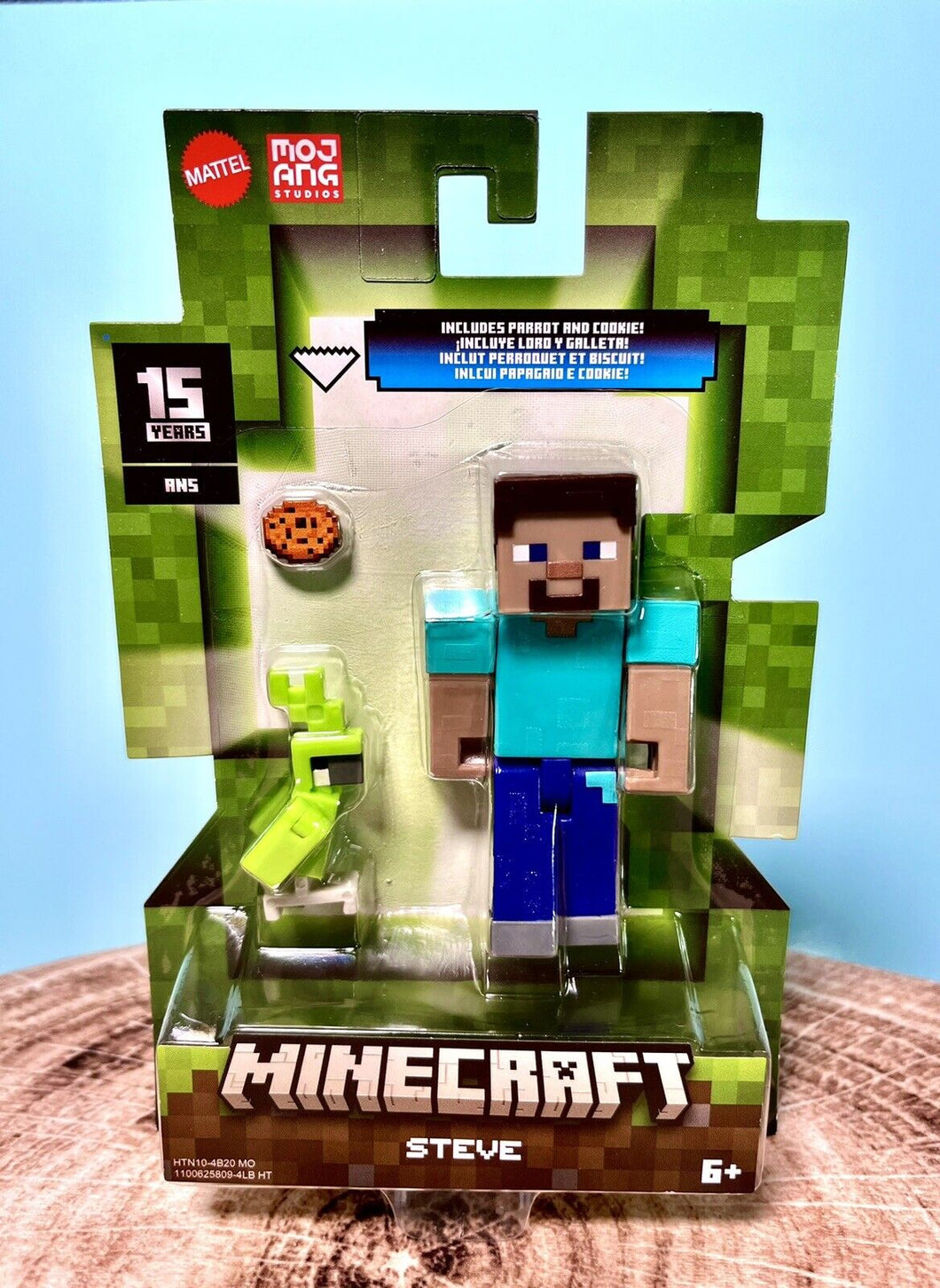 2024 Minecraft 15th Anniversary Action Figure: STEVE (w/ Parrot & Cookie)