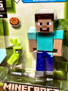 2024 Minecraft 15th Anniversary Action Figure: STEVE (w/ Parrot & Cookie)