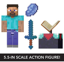 Load image into Gallery viewer, 2024 Mattel Minecraft- DIAMOND LEVEL STEVE (w Enchanted Table &amp; Enchanted Sword)