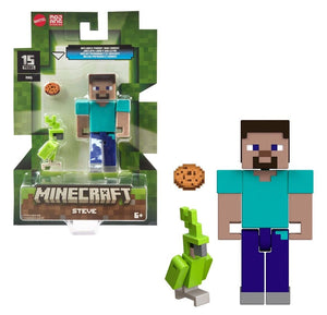 2024 Minecraft 15th Anniversary Action Figure: STEVE (w/ Parrot & Cookie)