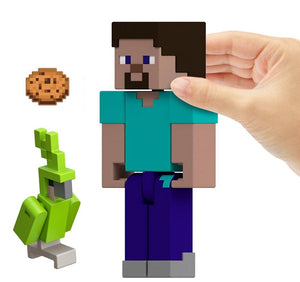 2024 Minecraft 15th Anniversary Action Figure: STEVE (w/ Parrot & Cookie)