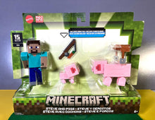 Load image into Gallery viewer, 2024 Minecraft 15th Anniversary Build-a-Portal Figure Multi-Pack: STEVE &amp; PIGS