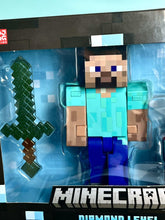 Load image into Gallery viewer, 2024 Mattel Minecraft- DIAMOND LEVEL STEVE (w Enchanted Table &amp; Enchanted Sword)