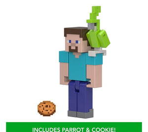 2024 Minecraft 15th Anniversary Action Figure: STEVE (w/ Parrot & Cookie)