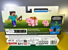 Load image into Gallery viewer, 2024 Minecraft 15th Anniversary Build-a-Portal Figure Multi-Pack: STEVE &amp; PIGS