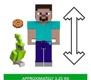 2024 Minecraft 15th Anniversary Action Figure: STEVE (w/ Parrot & Cookie)