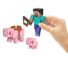 Load image into Gallery viewer, 2024 Minecraft 15th Anniversary Build-a-Portal Figure Multi-Pack: STEVE &amp; PIGS