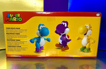 Load image into Gallery viewer, 2022 JAKKS Pacific Super Mario Yoshi Figure 3-Pack — Yellow, Purple, Light-Blue