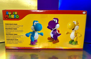 2022 JAKKS Pacific Super Mario Yoshi Figure 3-Pack — Yellow, Purple, Light-Blue