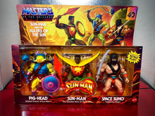 Load image into Gallery viewer, 2022 MOTU - Sun-Man and the Rulers of the Sun: Pig Head, Sun-Man, &amp; Space Sumo