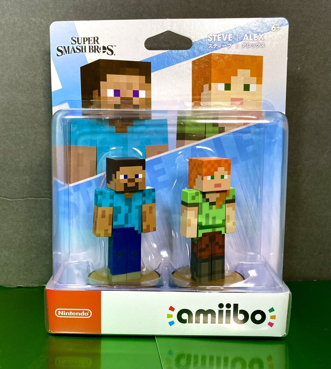 2022 Nintendo amiibo Super Smash Bros Ultimate - Minecraft Steve + Alex 2 Pack
