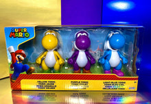 Load image into Gallery viewer, 2022 JAKKS Pacific Super Mario Yoshi Figure 3-Pack — Yellow, Purple, Light-Blue