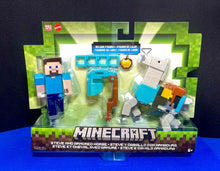 Load image into Gallery viewer, 2023 Minecraft Build-a-Portal Action Figure 2-Pack: STEVE AND ARMORED HORSE