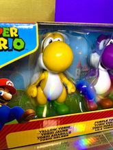 Load image into Gallery viewer, 2022 JAKKS Pacific Super Mario Yoshi Figure 3-Pack — Yellow, Purple, Light-Blue