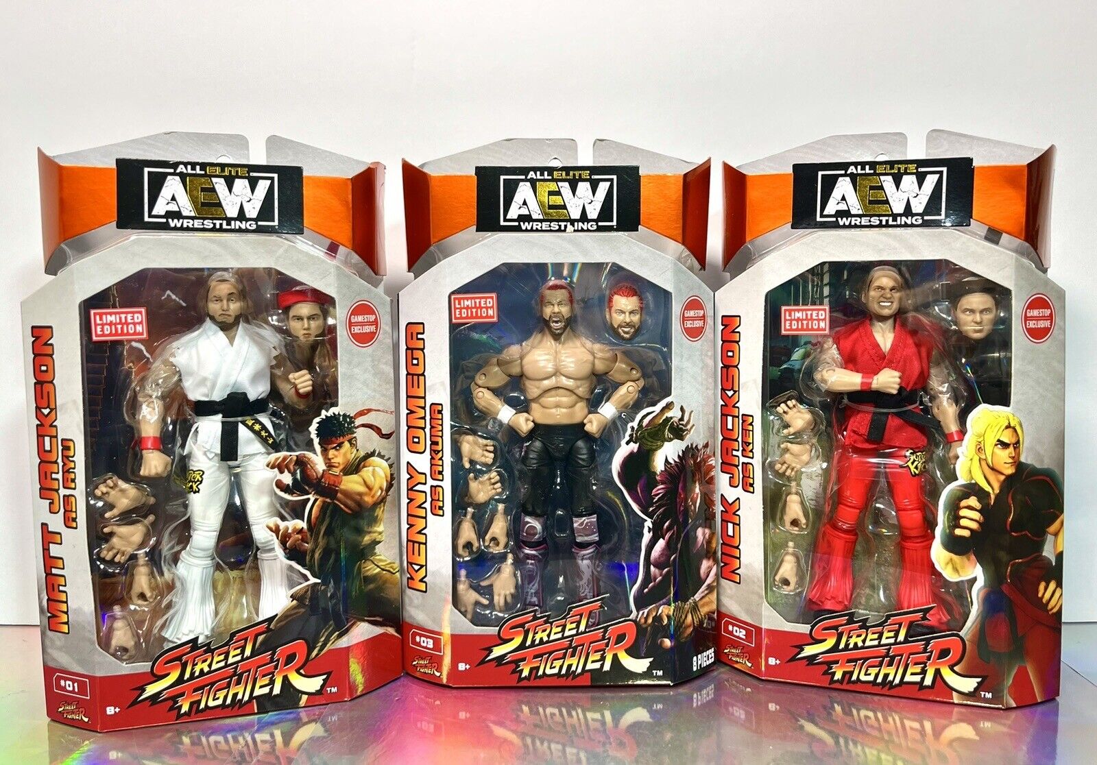 AEW Street Fighter LOT MOC Kenny Omega, Matt & Nick Jackson authentic