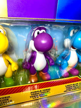 Load image into Gallery viewer, 2022 JAKKS Pacific Super Mario Yoshi Figure 3-Pack — Yellow, Purple, Light-Blue